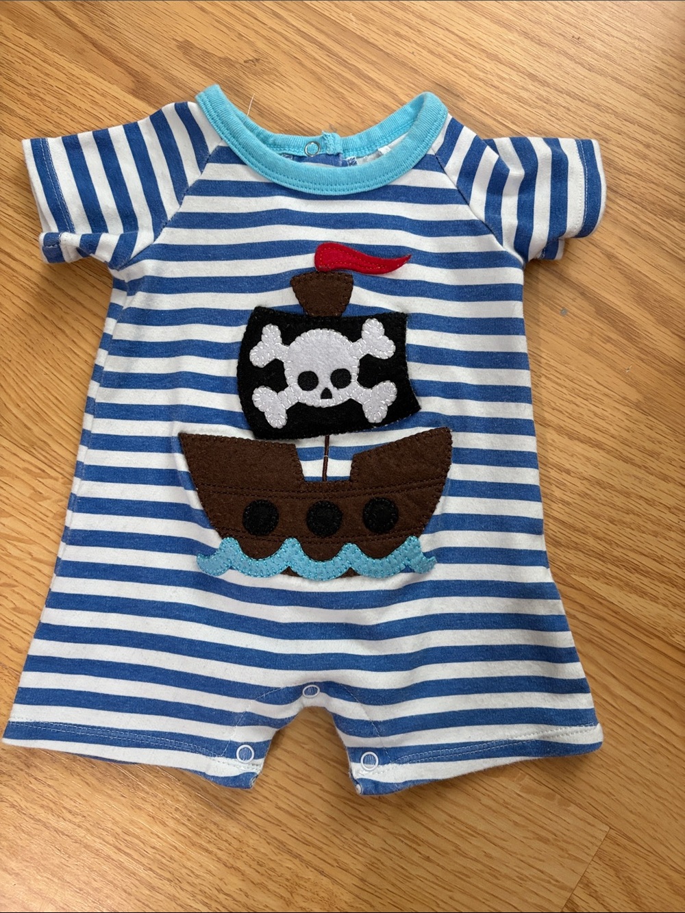 Mud Pie Blue & White Striped Pirate Ship Footie